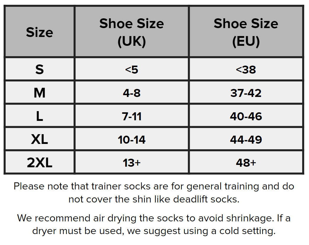 SBD Malaysia Trainer Socks (Serenity Range) Sizing Guide