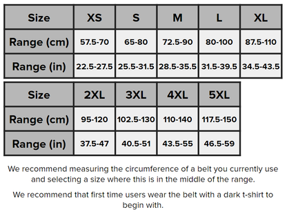 SBD Malaysia 13mm Lever Belt (Legacy Range) Sizing Guide