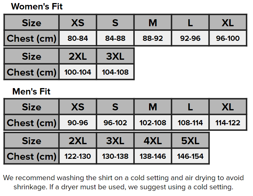 SBD Malaysia SBD Training T-Shirt Sizing Guide