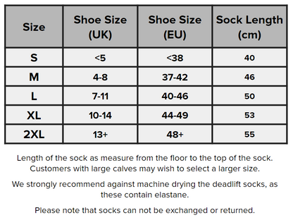 SBD Malaysia Deadlift Socks (Serenity Range) Sizing Guide