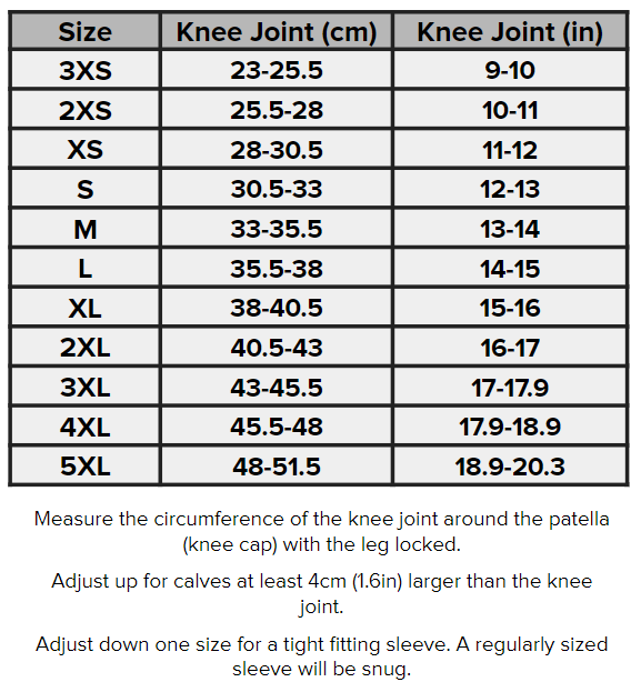 SBD Malaysia Powerlifting Knee Sleeves (Nova Range) Sizing Guide