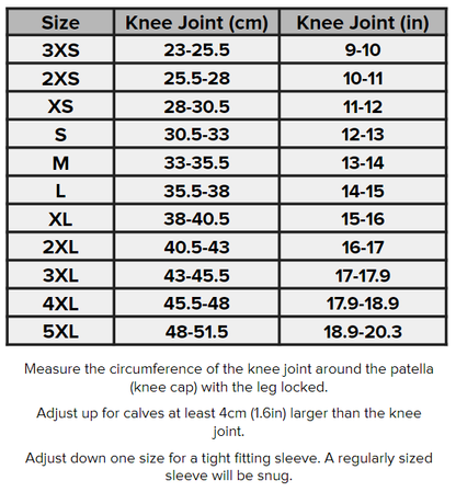 SBD Malaysia Powerlifting Knee Sleeves (Nova Range) Sizing Guide