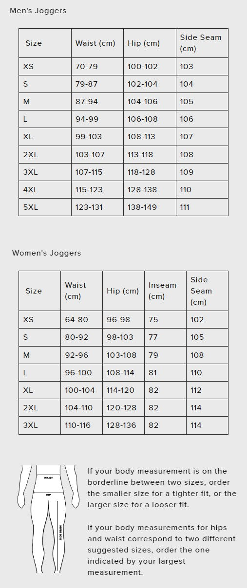 SBD Malaysia SBD Joggers (Nova Range) Sizing Guide