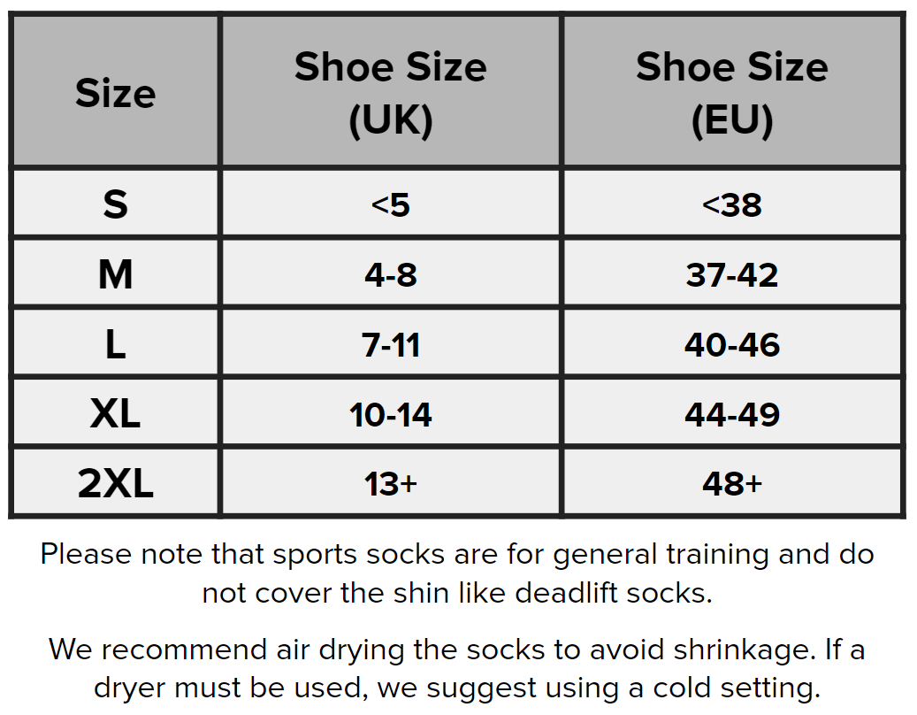SBD Malaysia Sports Socks (Nova Range) Sizing Guide