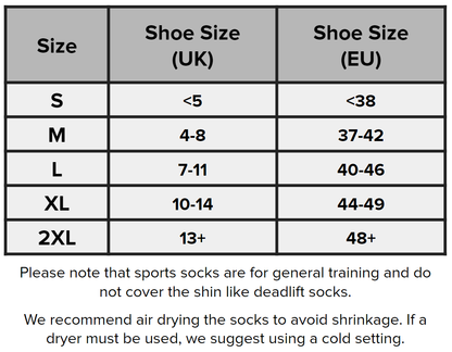 SBD Malaysia Sports Socks (Nova Range) Sizing Guide