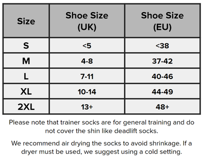SBD Malaysia Trainer Socks (Serenity Range) Sizing Guide